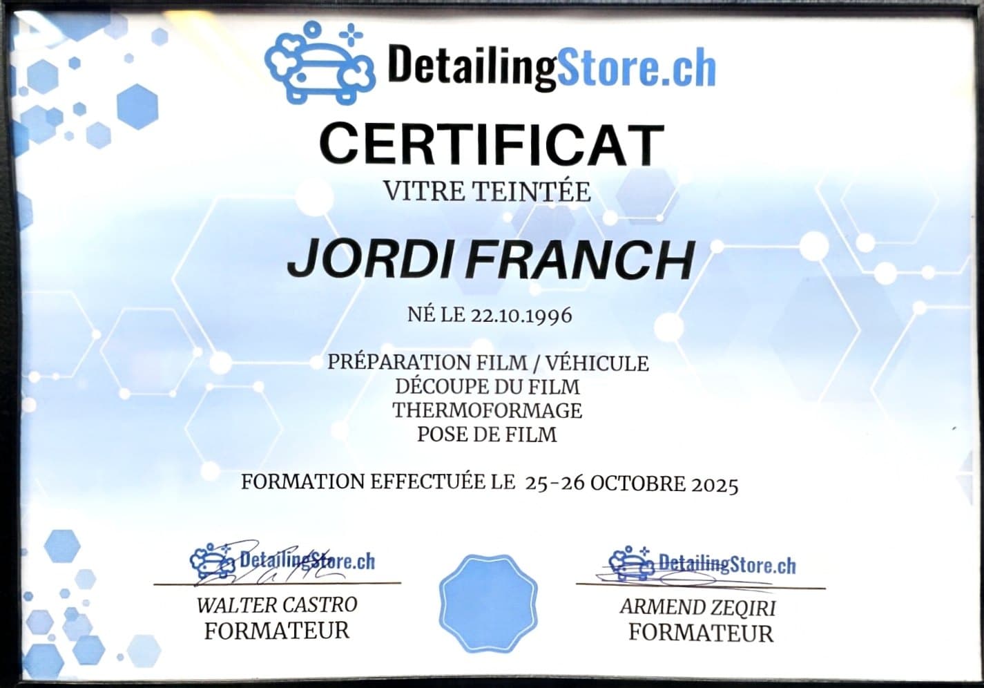 Certificat de pose de l'atelier CreaWrap